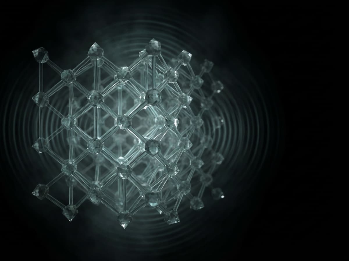 Abstract quantum lattice structure with teal-gray molecular bonds