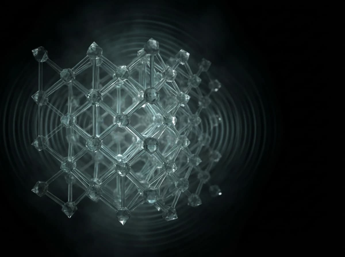 Abstract quantum lattice structure with teal-gray molecular bonds