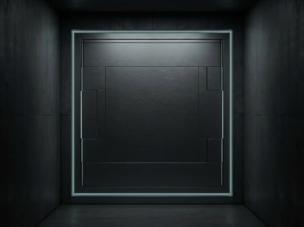 Fortified digital vault with muted teal energy barriers in darkness
