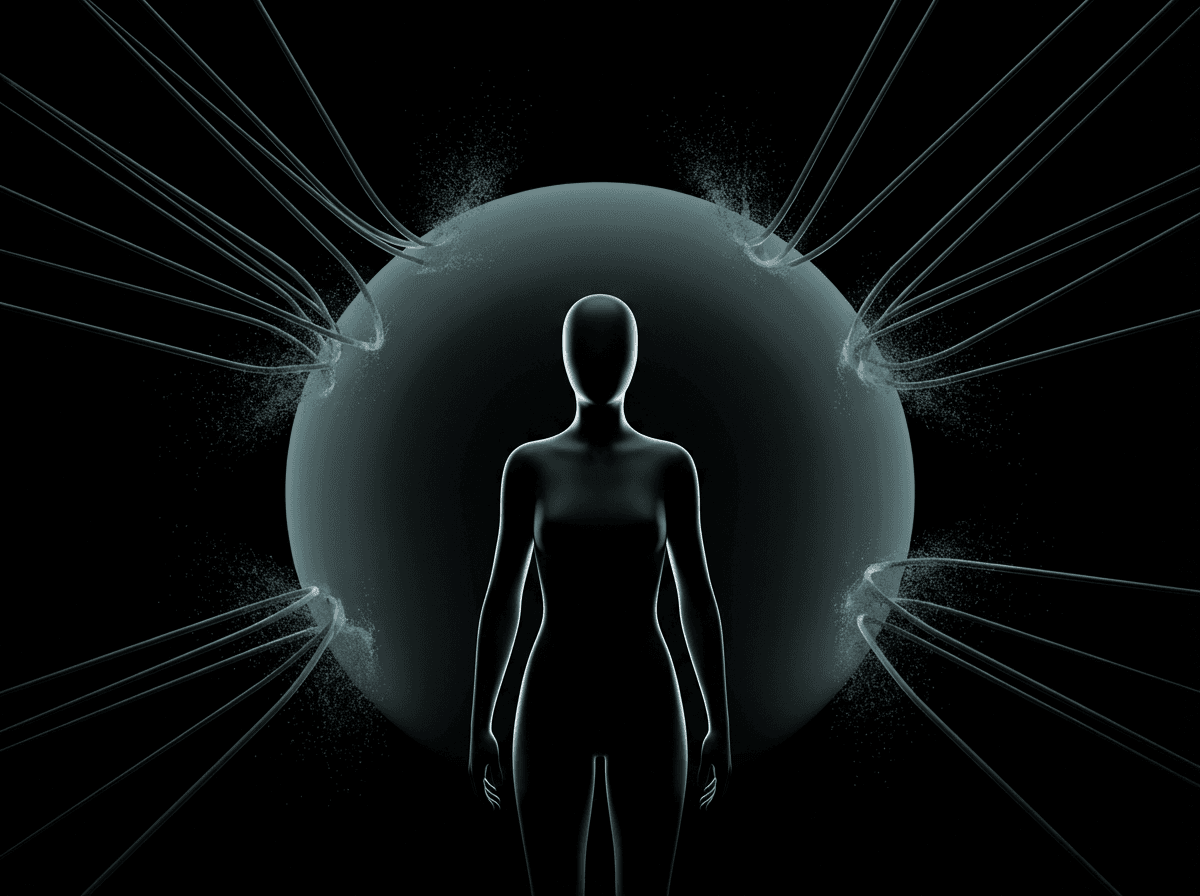 Cloaked digital environment deflecting surveillance signals in darkness