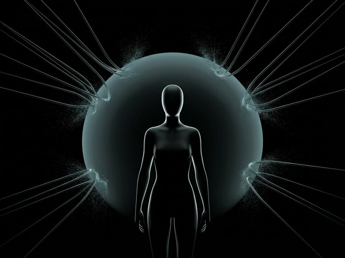 Cloaked digital environment deflecting surveillance signals in darkness