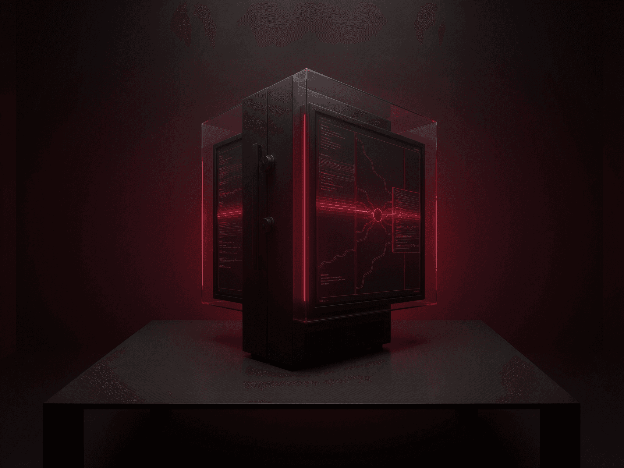 Secure server vault with atmospheric red accent lighting