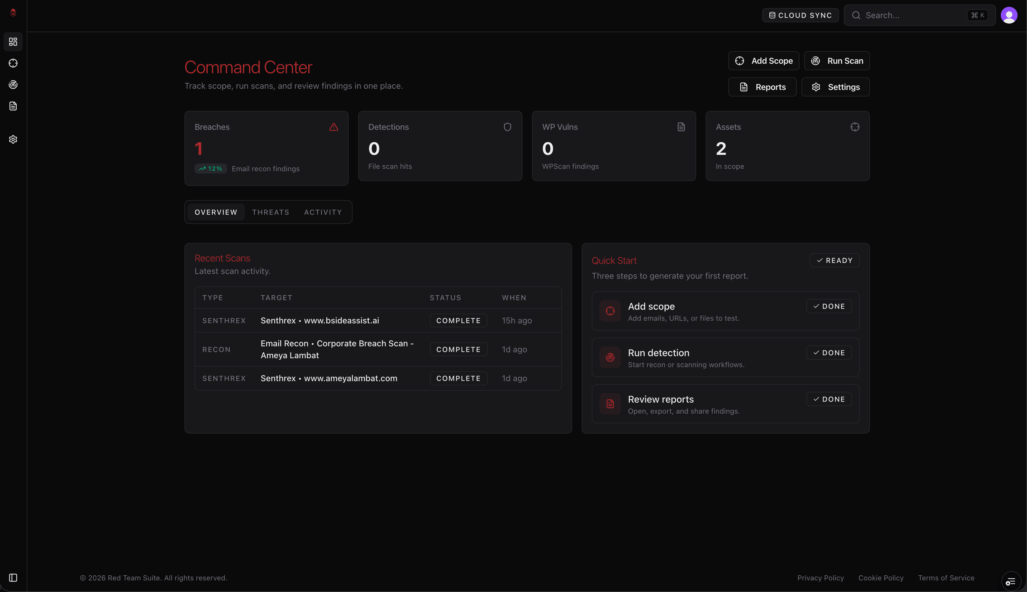 Red Team Suite dashboard screenshot
